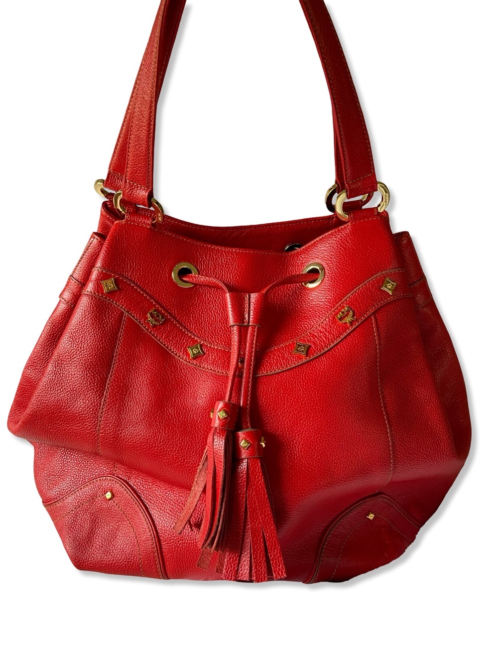 MCM Studded Pebbled Leather Drawstring Shoulder Bag